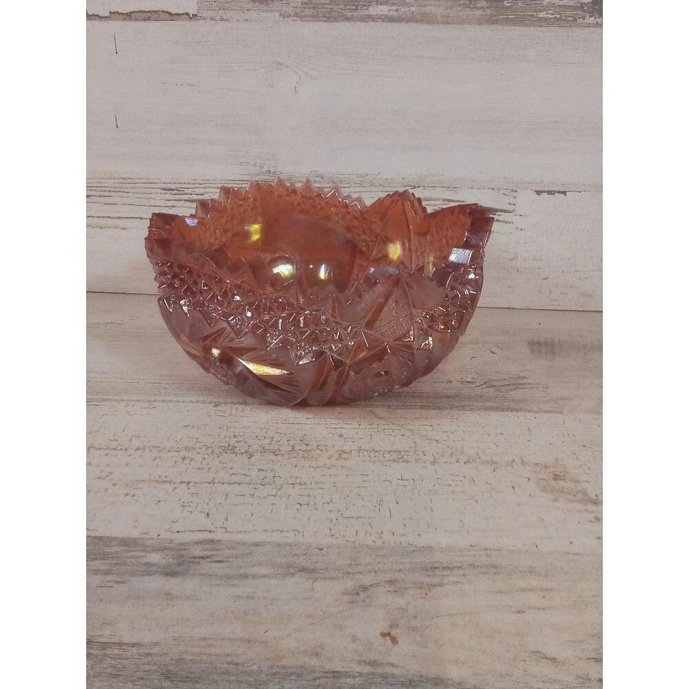 Vintage Pink Imperial Sawtooth Glass Carnival Glass Bowl